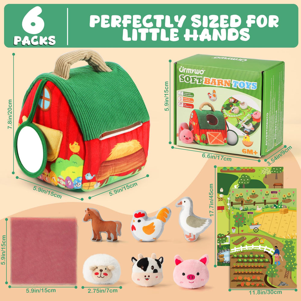 Montessori barn rattle crib toy promotes tactile exploration and early motor skills.