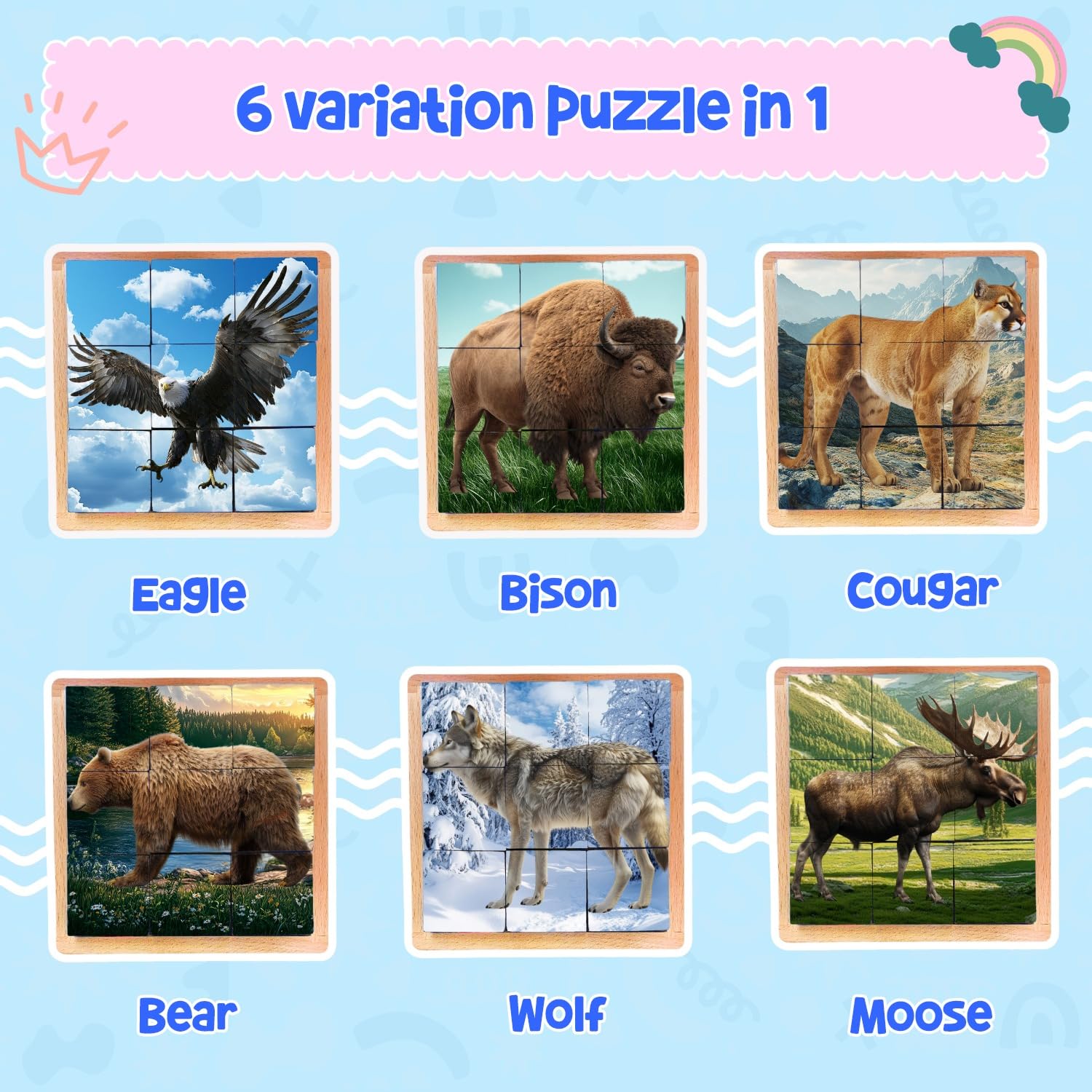 Montessori Castle Hands-on Native Animals Puzzle helps kids build focus and problem solving.