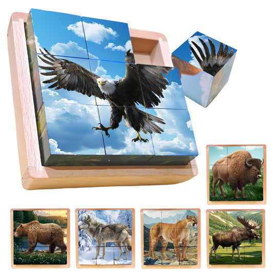 Montessori Castle Native Animals Puzzle side view highlights colorful blocks for hands-on learning.