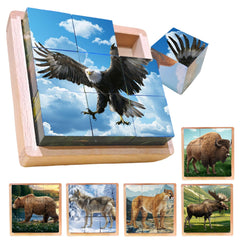 Montessori Castle Native Animals Puzzle side view highlights colorful blocks for hands-on learning.