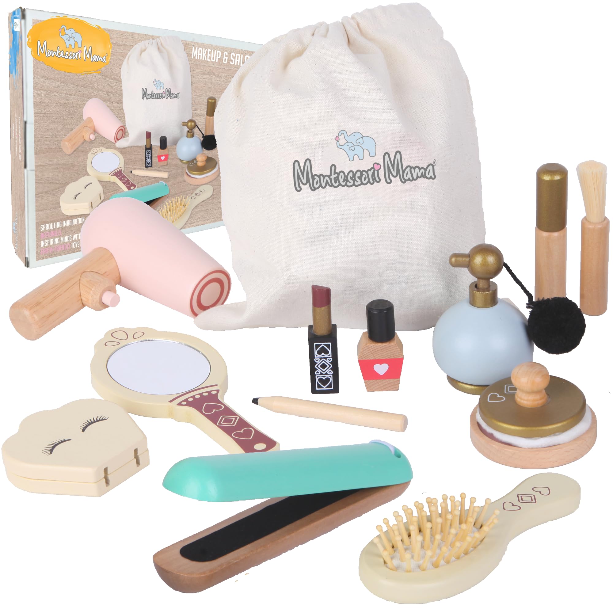 Montessori Mama wooden blow dryer toy for imaginative pretend styling