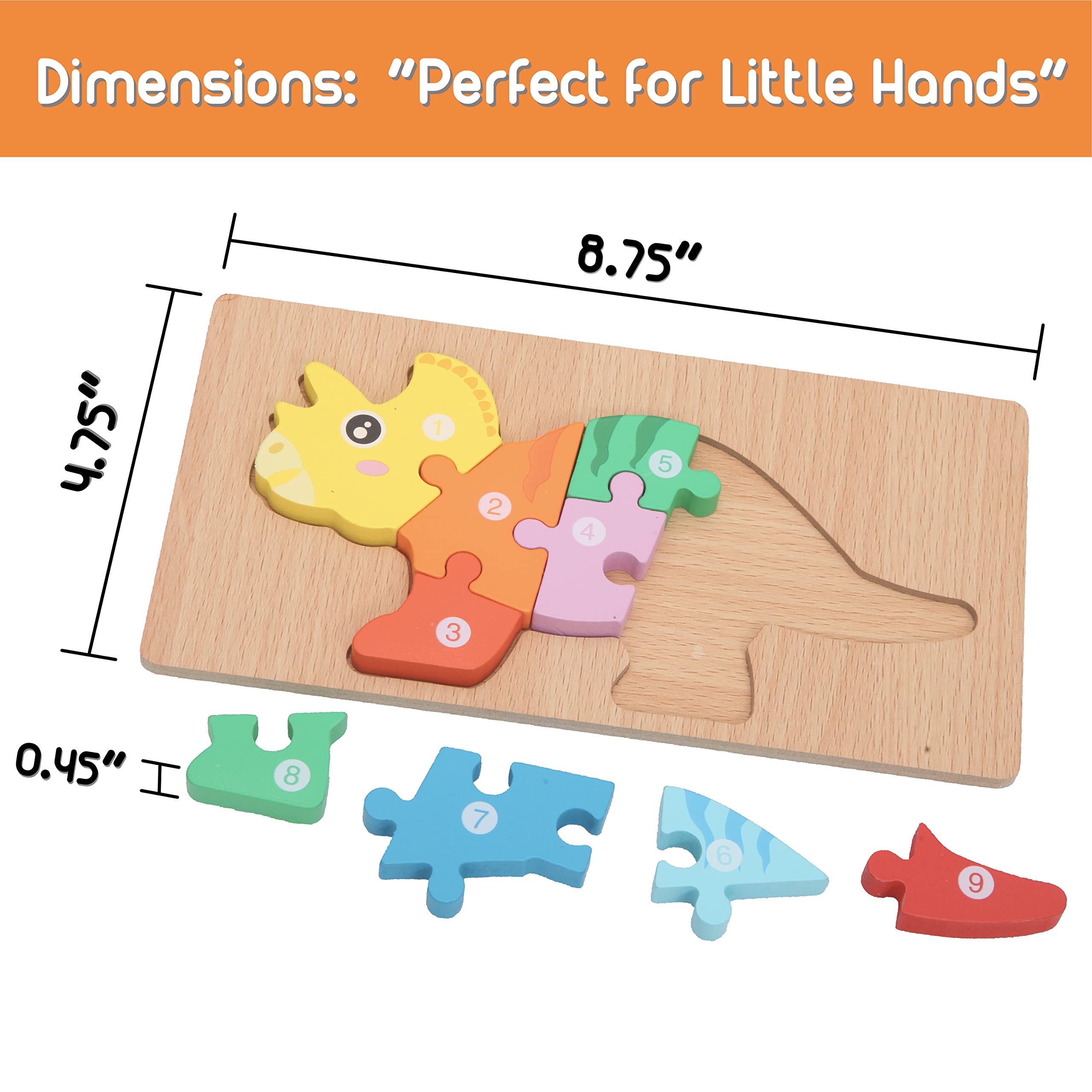 Montessori Mama dinosaur puzzles detail of water-based paint for toxin-free enjoyment.