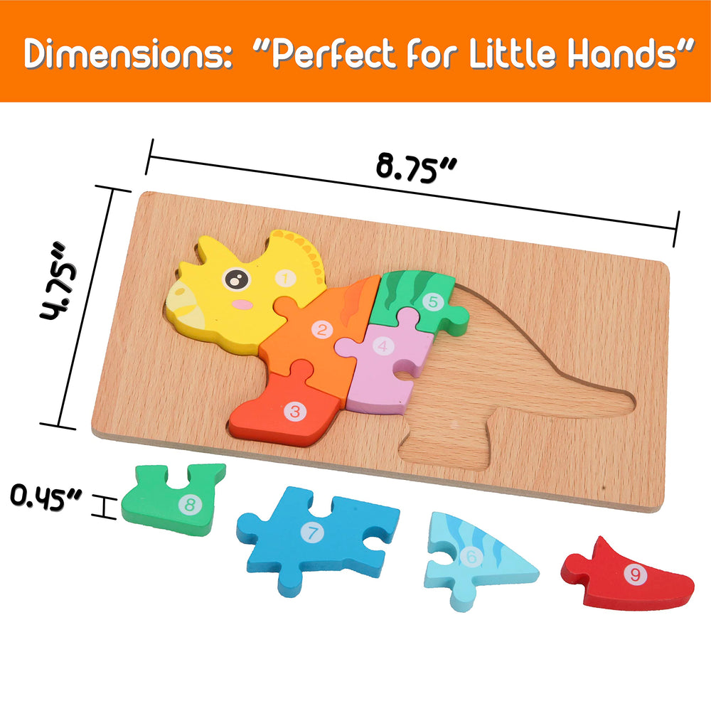 Montessori Mama dinosaur puzzles detail of water-based paint for toxin-free enjoyment.