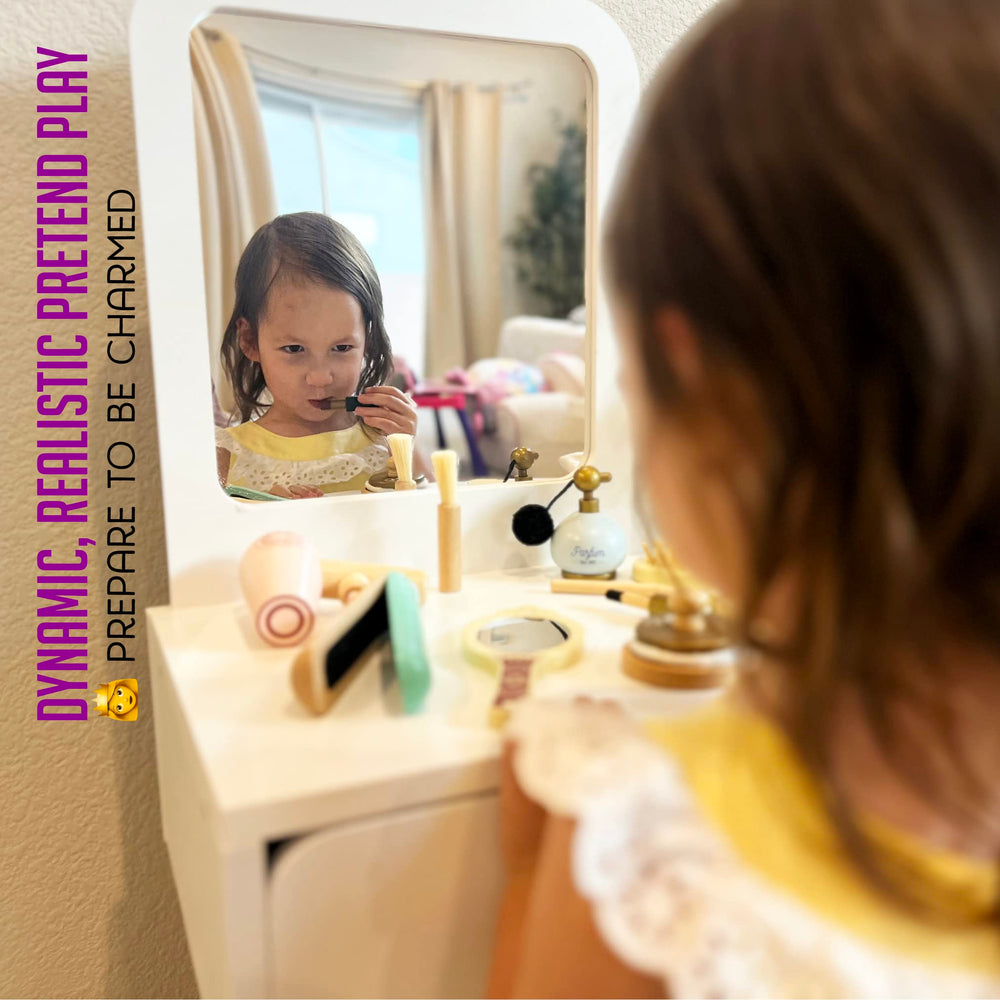 Montessori Mama wooden hairbrush encourages fine motor skills during pretend styling