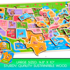 Montessori Mama USA Map Puzzle features sturdy wooden construction for durable use.