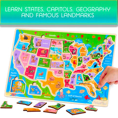 Montessori Mama usa-states-capitals-puzzle with bright pieces supporting mapping skills and memory.