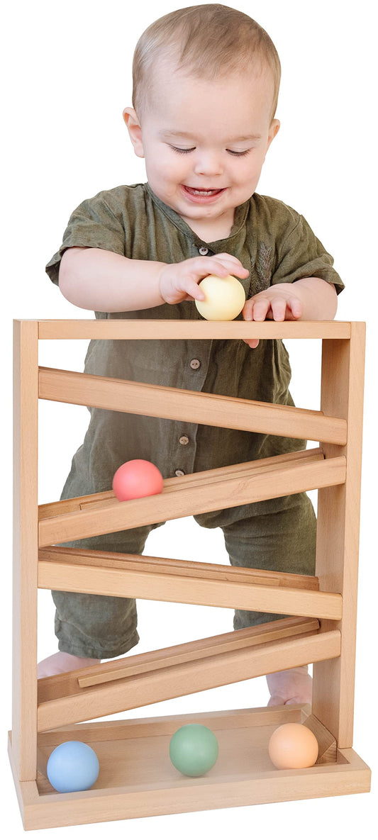 Montessori & Me ball tracker wooden ball drop shows visual learning path