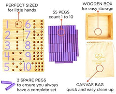 Montessori & Me Counting Peg Board durable hardwood finish supports long lasting use.