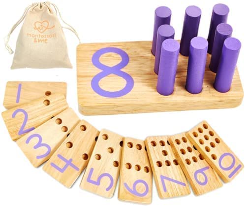 Montessori & Me Counting Peg Board close up of counting pegs for hands on math.