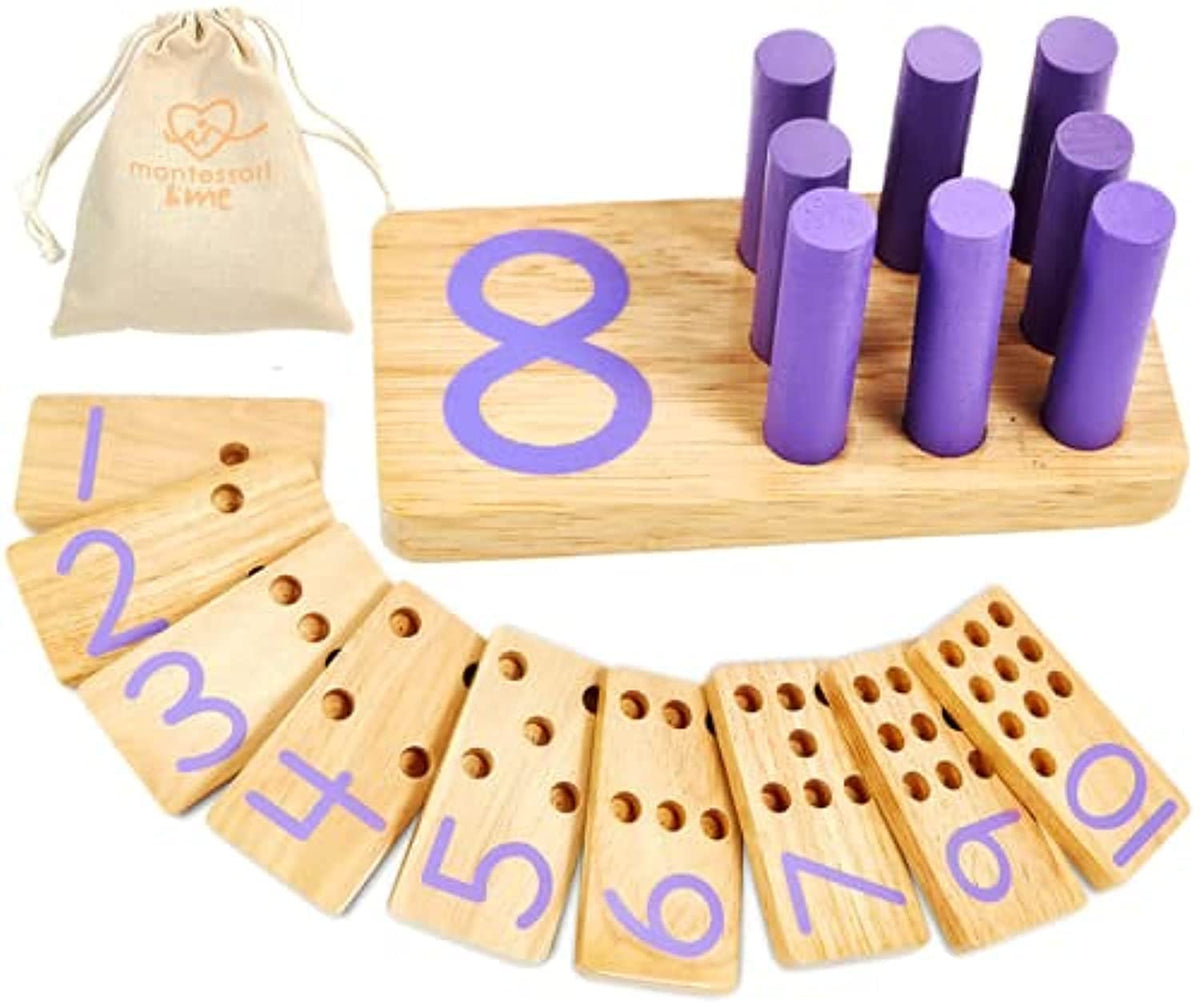 Montessori & Me Counting Peg Board wood boards enable tactile number learning.
