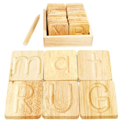 Montessori & Me wooden alphabet tracing board front view supports letter formation practice