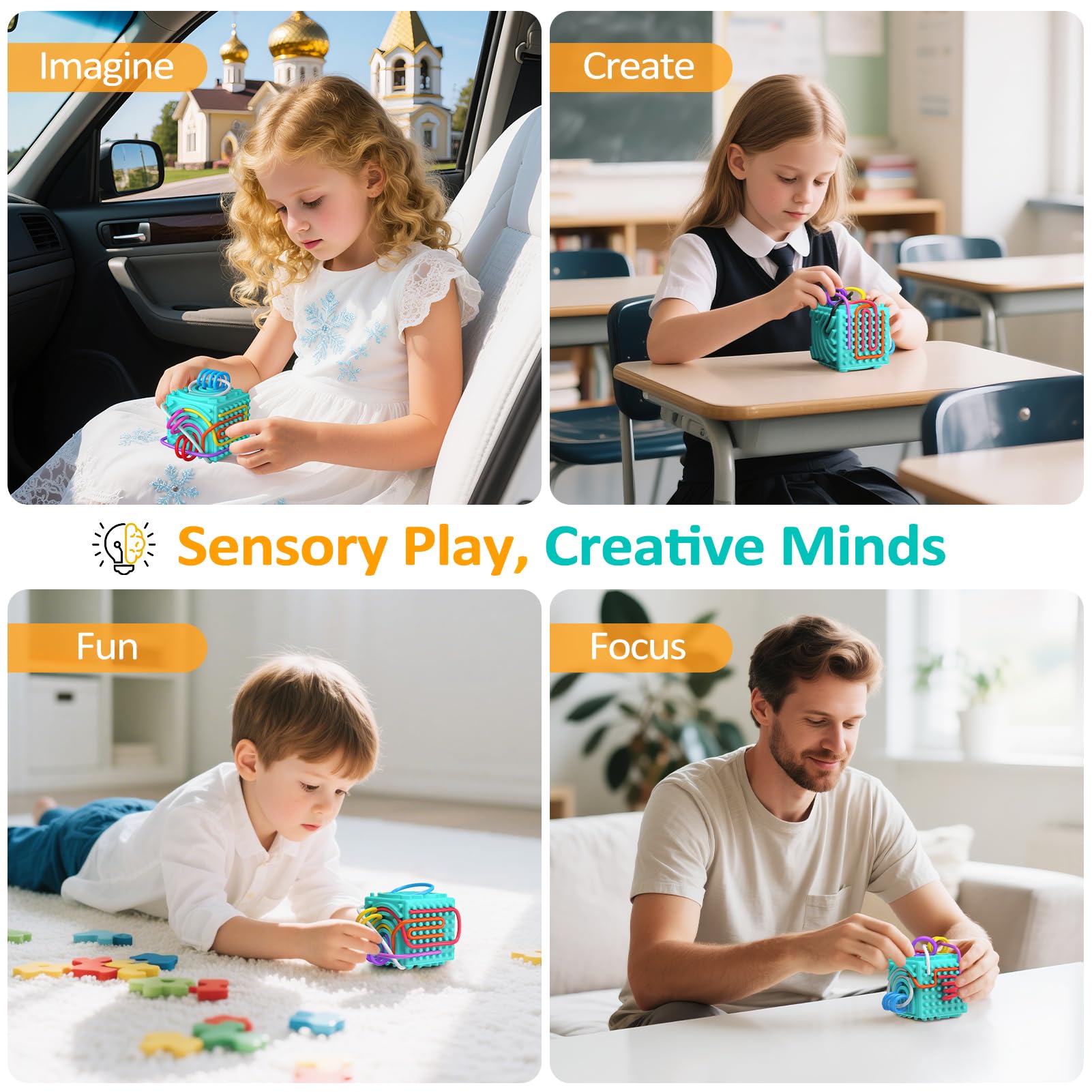 MoodLife silicone sensory board blue travel use enhances quiet play during car rides.