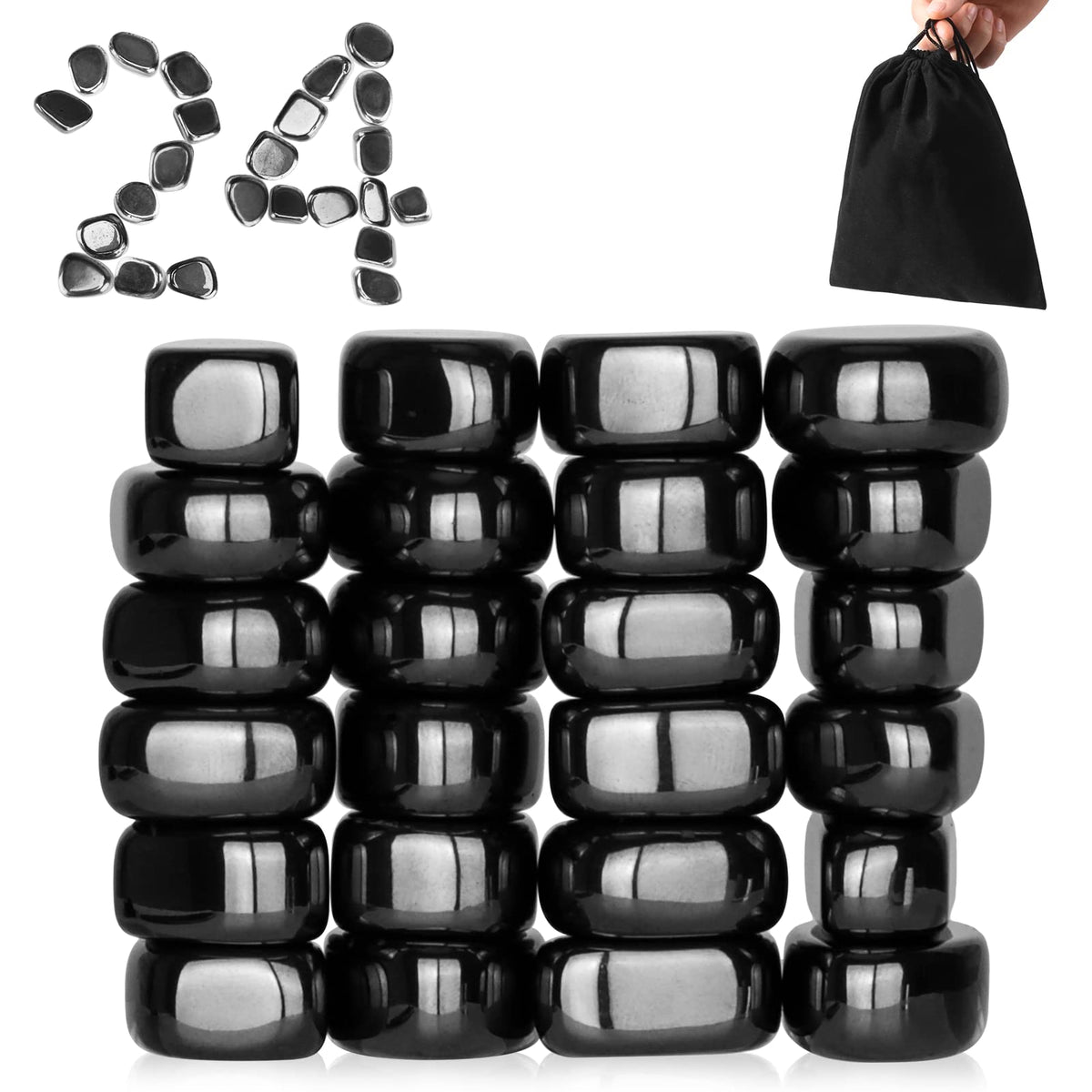 Moonhua black hematite magnetic stones for strong fridge and whiteboard grip.