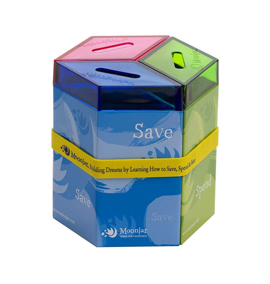 Moonjar Classic diamond tin canisters help small hands grip and sort coins.
