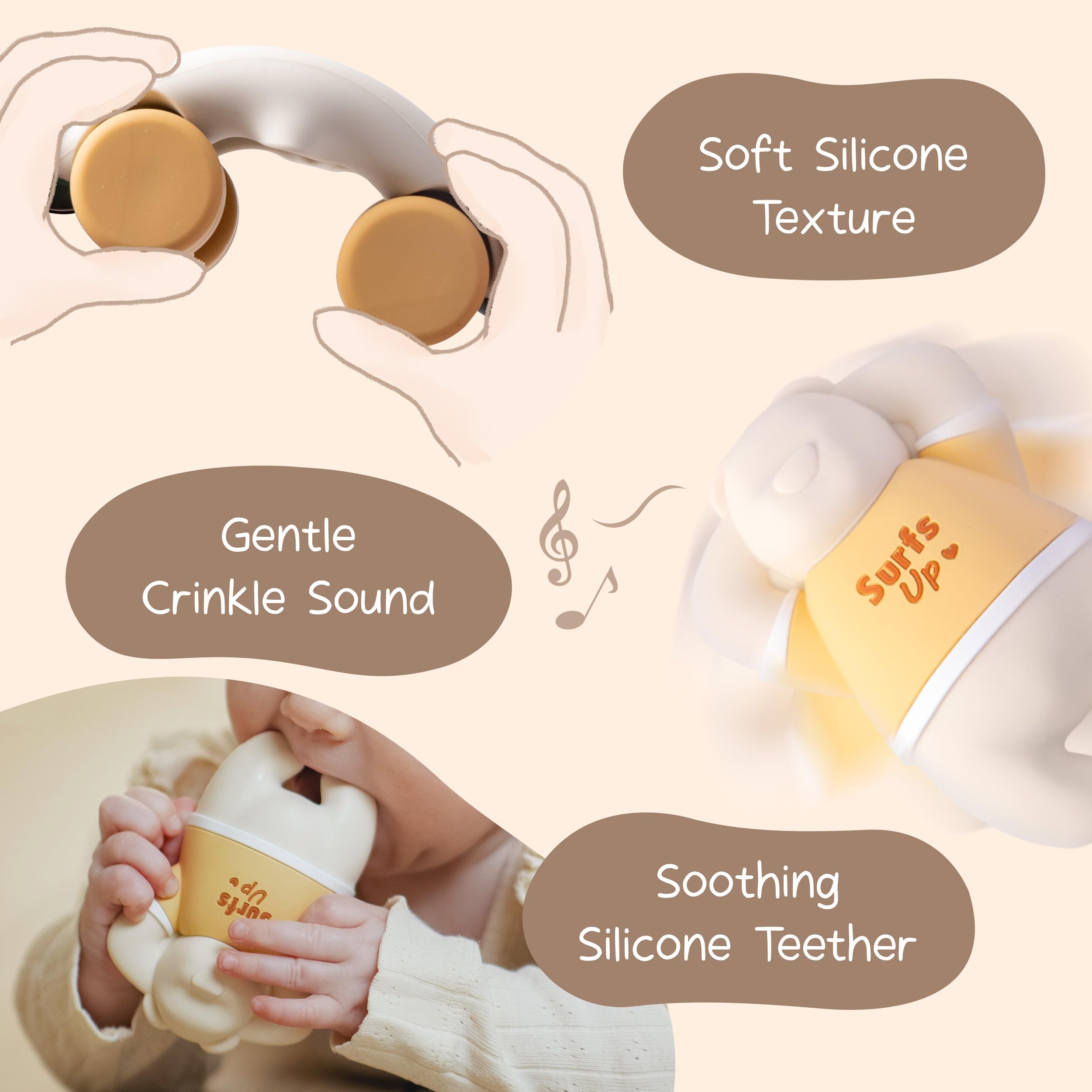 Moonkie Bear car with chew-friendly texture for teething moments.