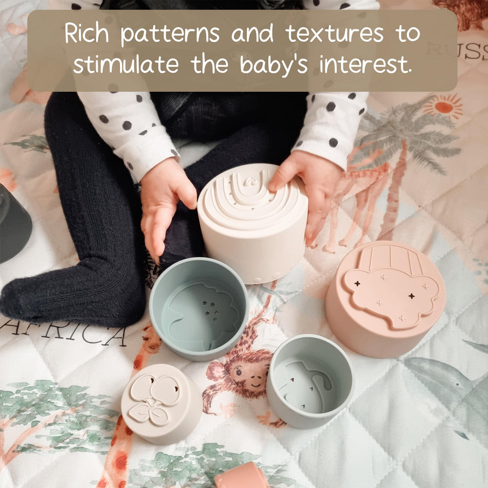 Moonkie seven-piece set supports fine motor skills through stacking and sequencing.