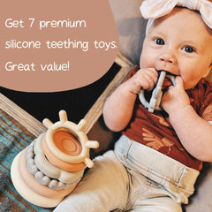Moonkie Stacks of Circles soft silicone teether: safe chew during teething time.