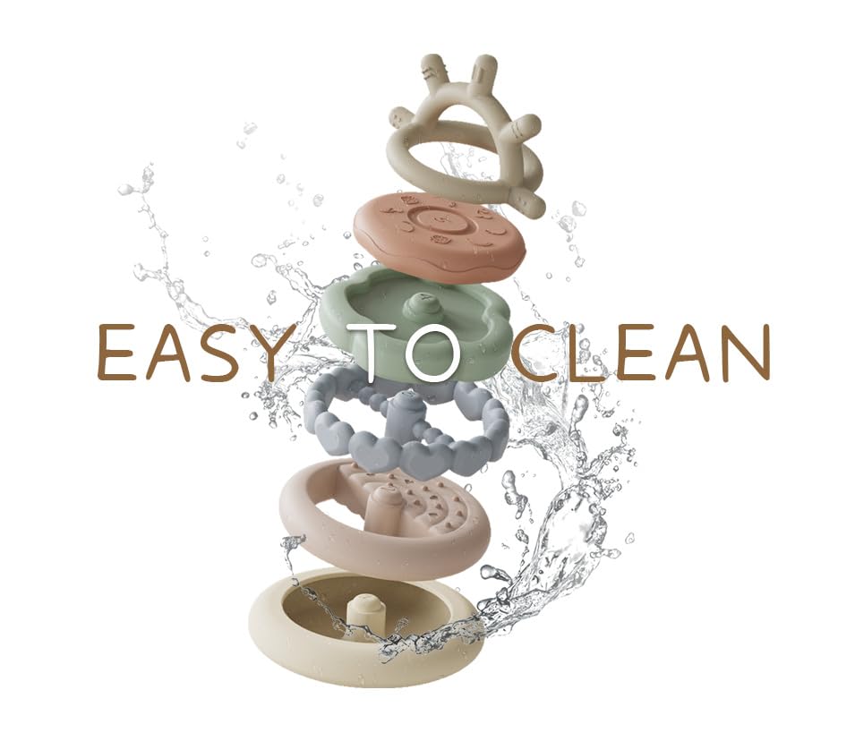 Moonkie Stacks of Circles set 4: soft chewable teething rings for soothing gums.
