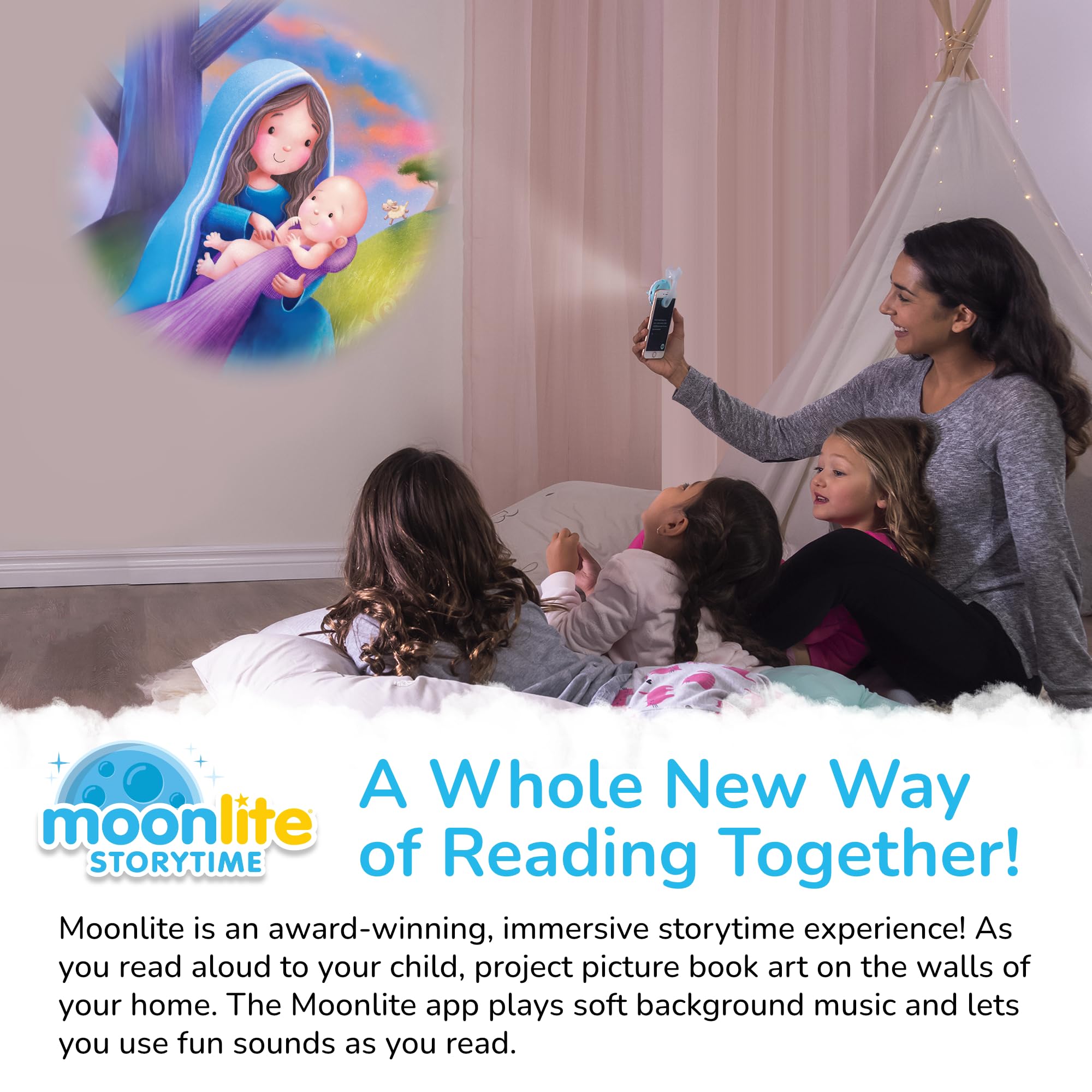 Moonlite Mary's Little Lamb projection reveals gentle visuals for calm reading moments