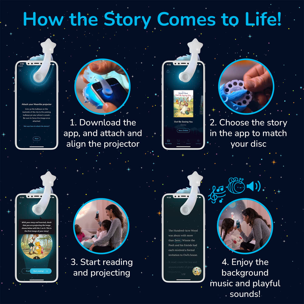 Moonlite Mini Projector brings four princess titles to life on walls.