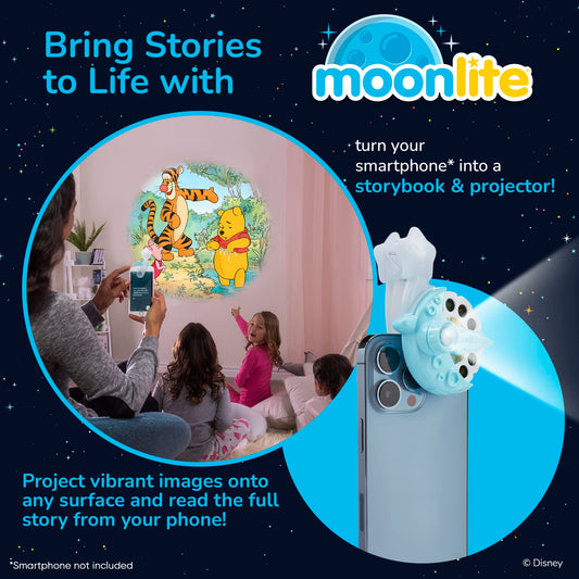 Moonlite mini projector Pooh visuals on wall transform storytime into magic.
