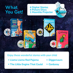 Moonlite Storytime Mini child listening at bedtime with projection visuals