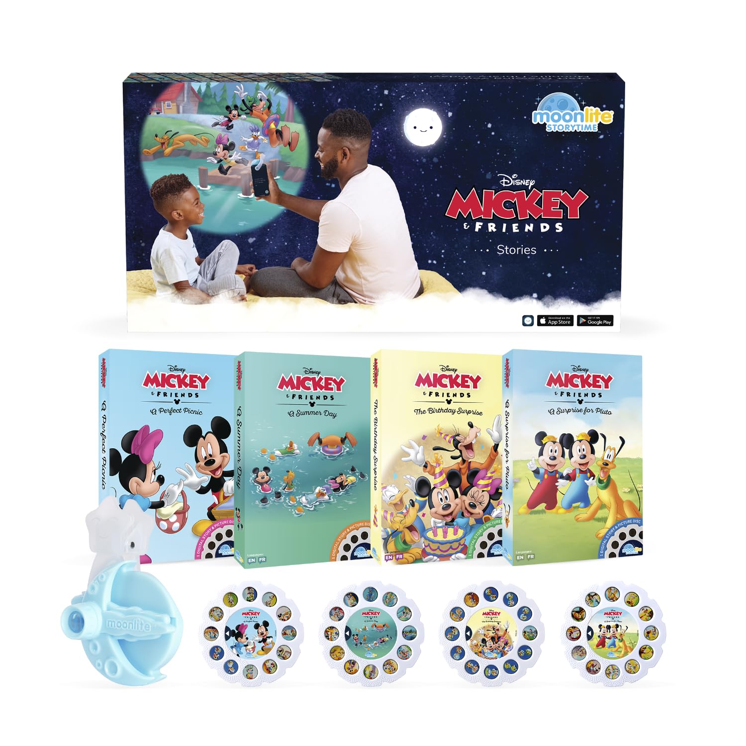 Moonlite Storytime Mini Projector front view for cozy bedtime storytelling