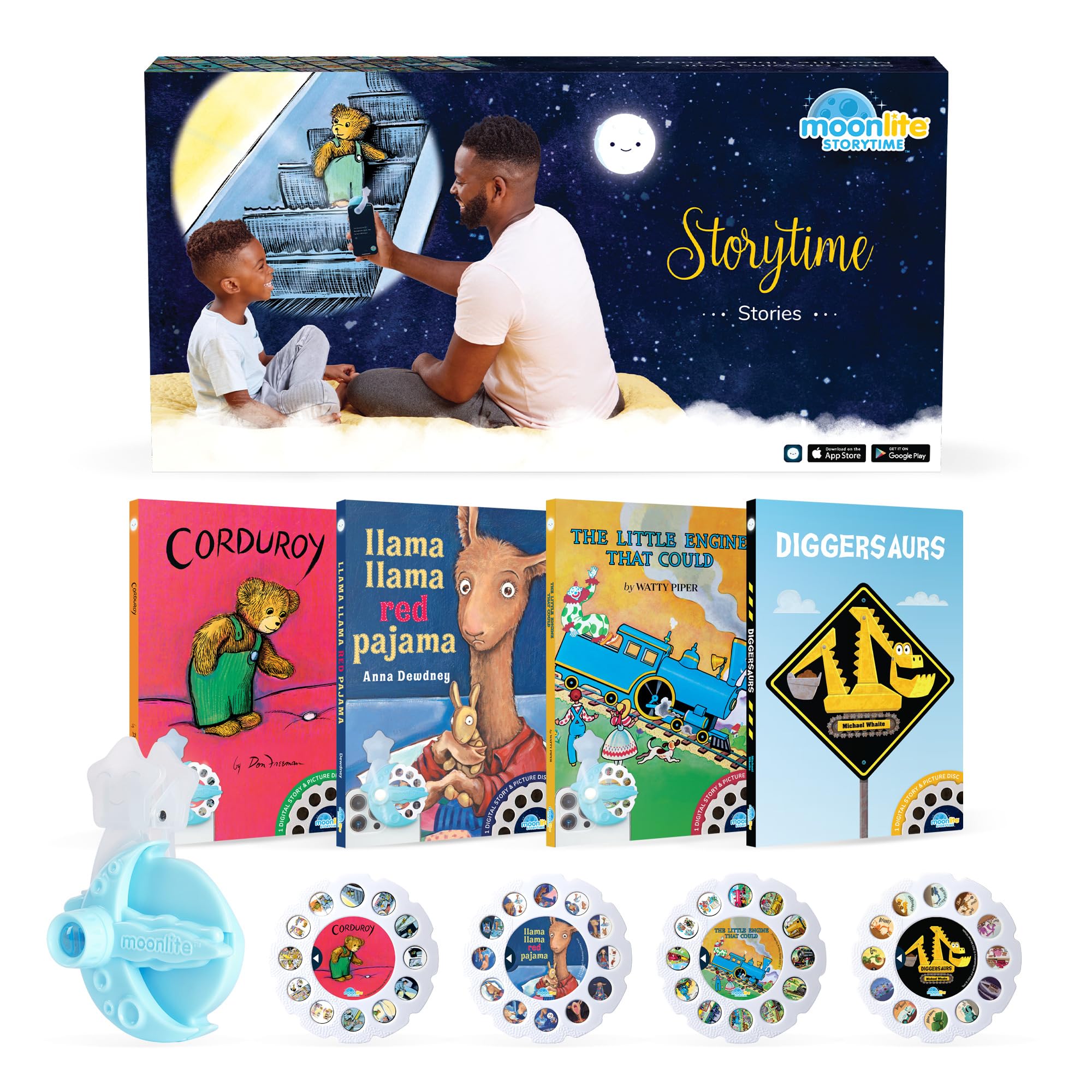 Moonlite Storytime Mini projector on wall for immersive storytelling
