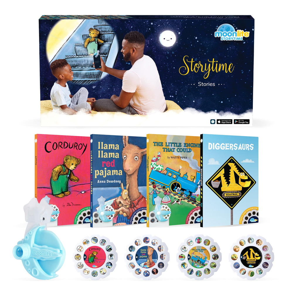 Moonlite Storytime Mini projector on wall for immersive storytelling
