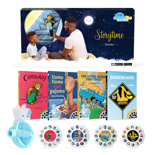 Moonlite Storytime Mini projector on wall for immersive storytelling