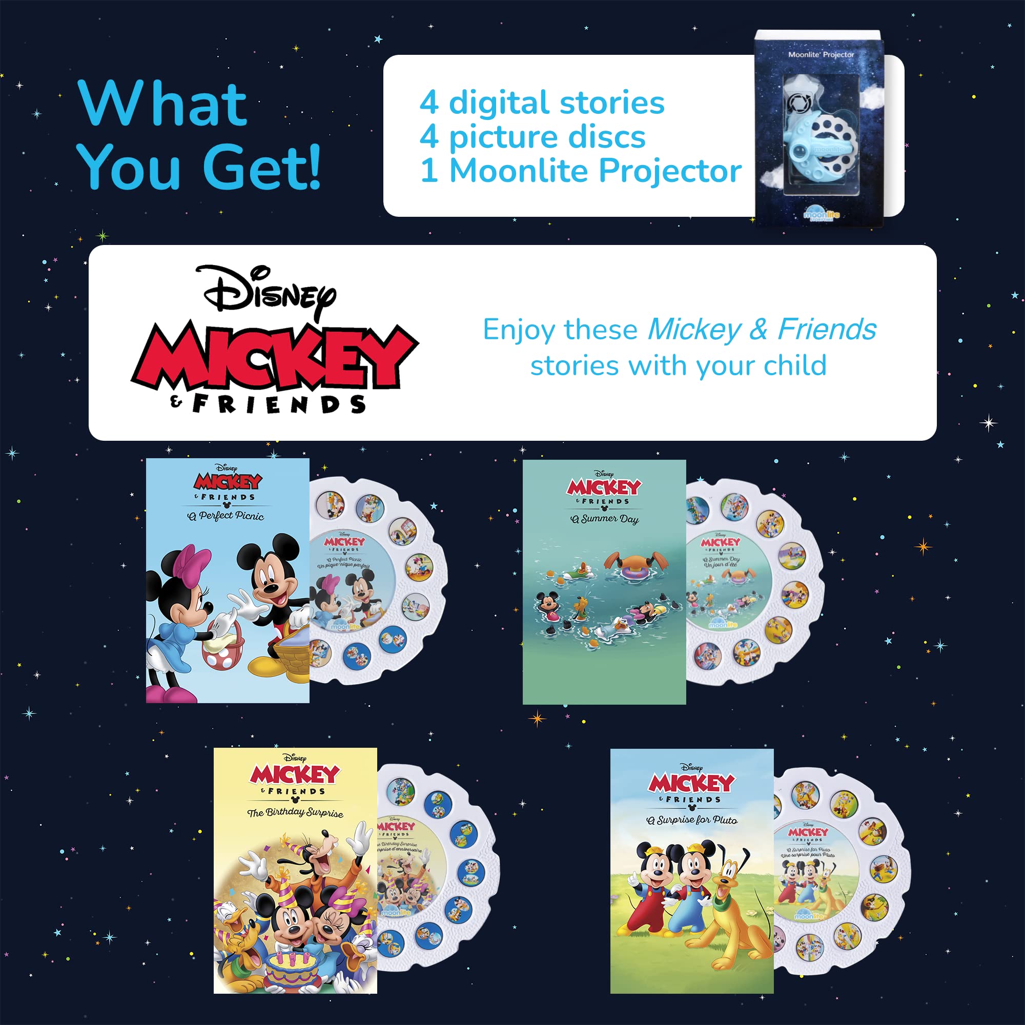 Moonlite Storytime Mini Projector is portable for travel and family visits