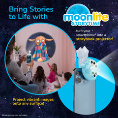 Moonlite Storytime Mini wall projection demo showing shared reading moment
