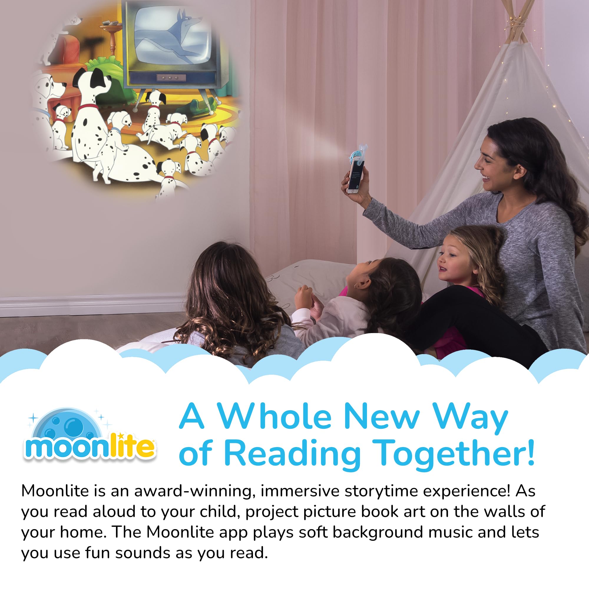 Moonlite Storytime Reel Mulan projection sparks imagination during reading