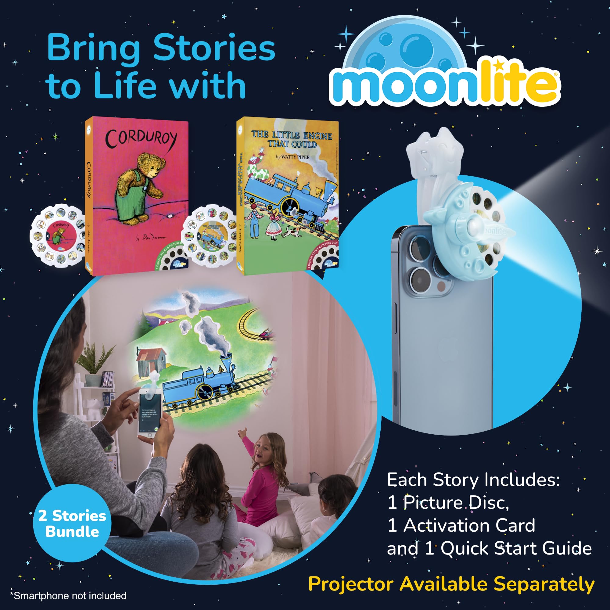 Moonlite Storytime Reels Little Engine That Could illustration with projector-ready visuals