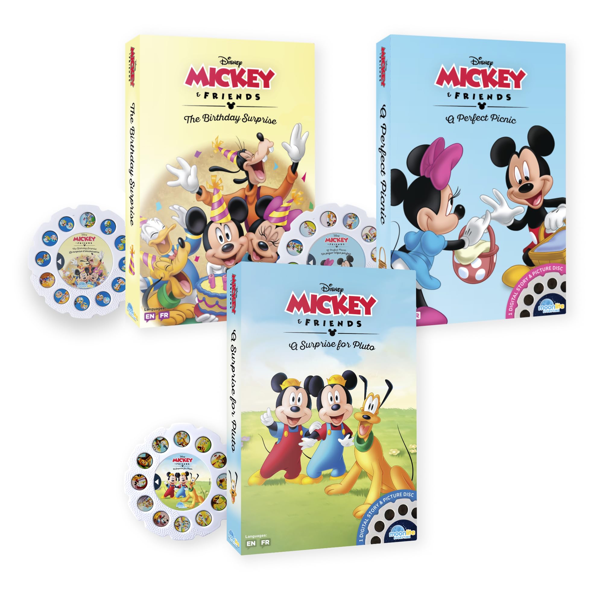 Moonlite Storytime Reels Mickey & Friends three-story set for immersive bedtime storytelling.
