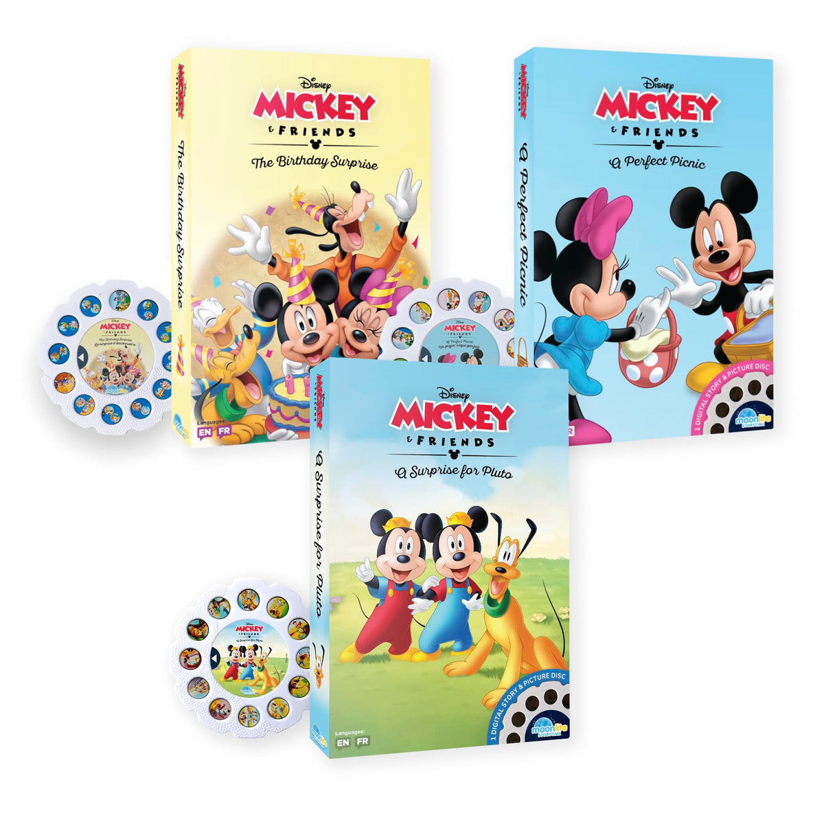 Moonlite Storytime Reels Mickey & Friends three-story set for immersive bedtime storytelling.