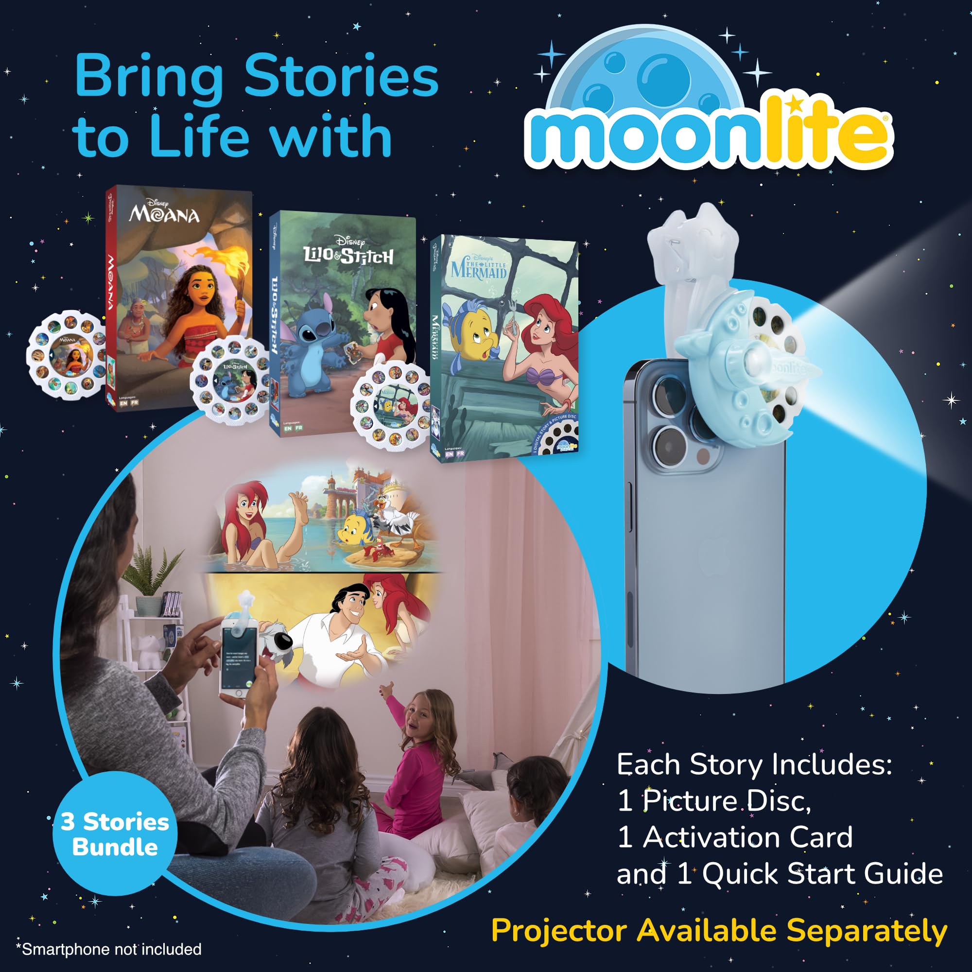 Moonlite Storytime Reels Moana scene on wall enhances storytelling.