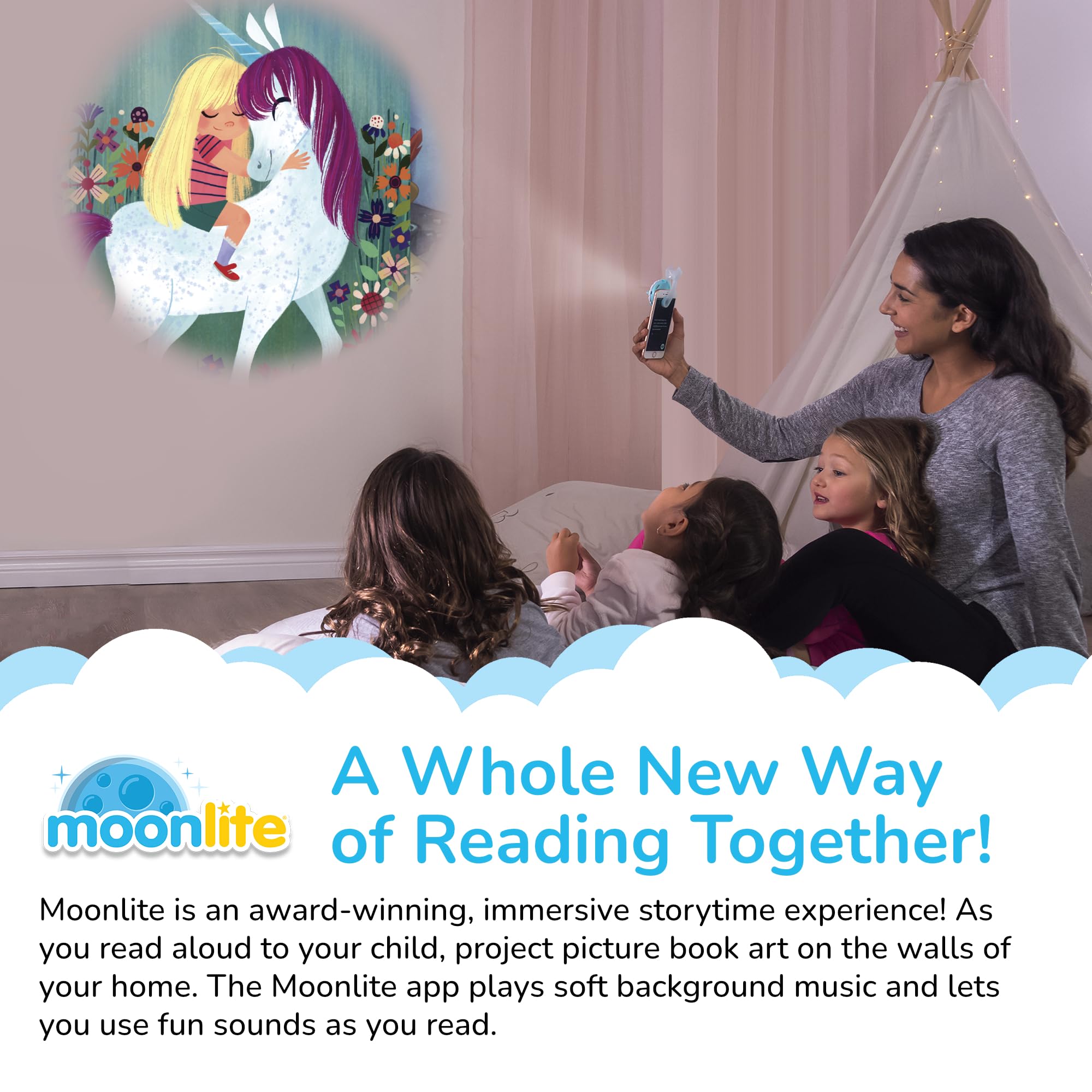 Moonlite Storytime Reels paired with a projector create interactive learning moments.
