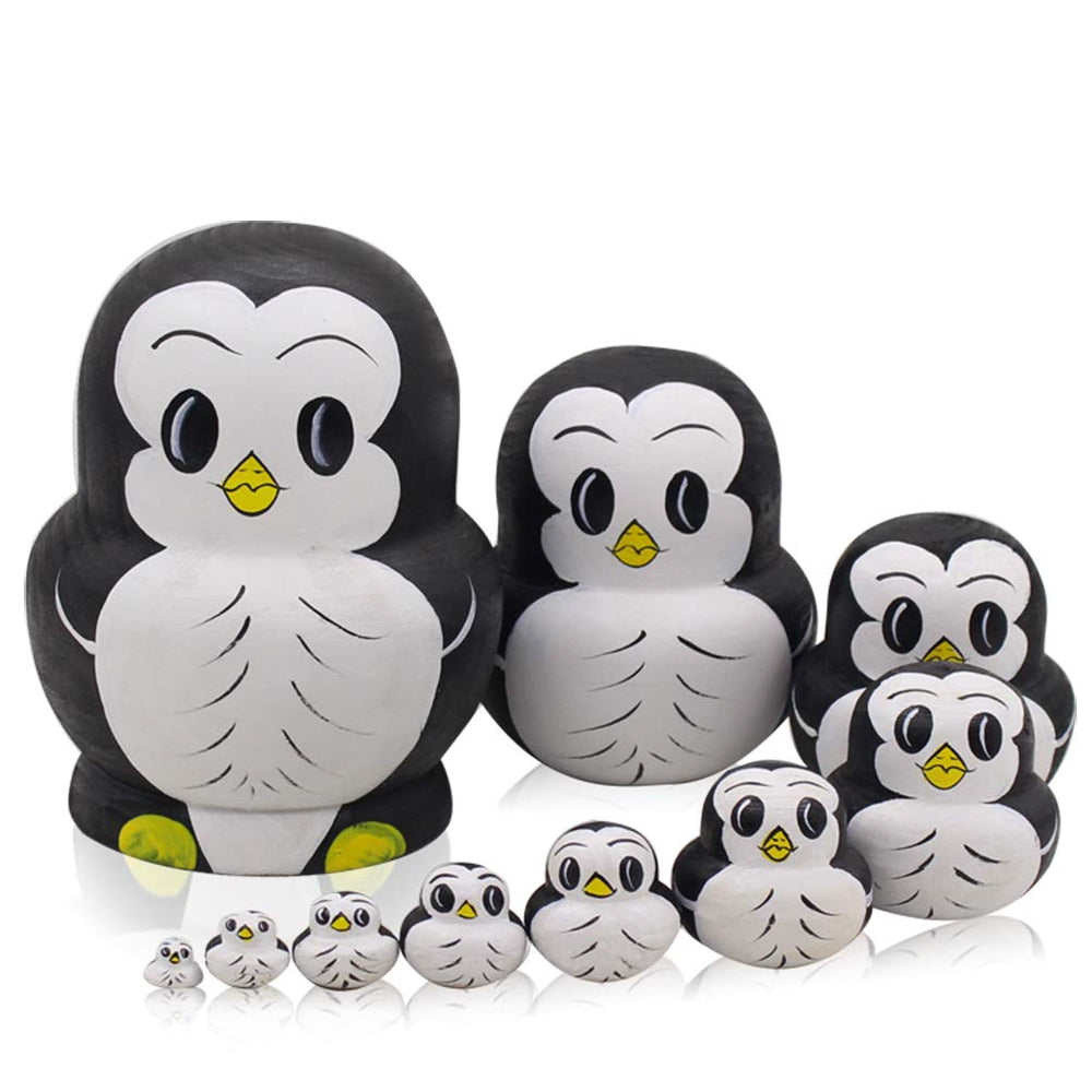 Moonmo nesting dolls with penguin pattern for decorative display.
