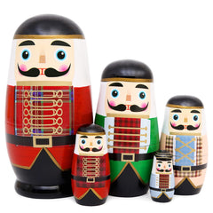 Moonmo Nutcracker Nesting Dolls cover display on a shelf, decorative centerpiece.