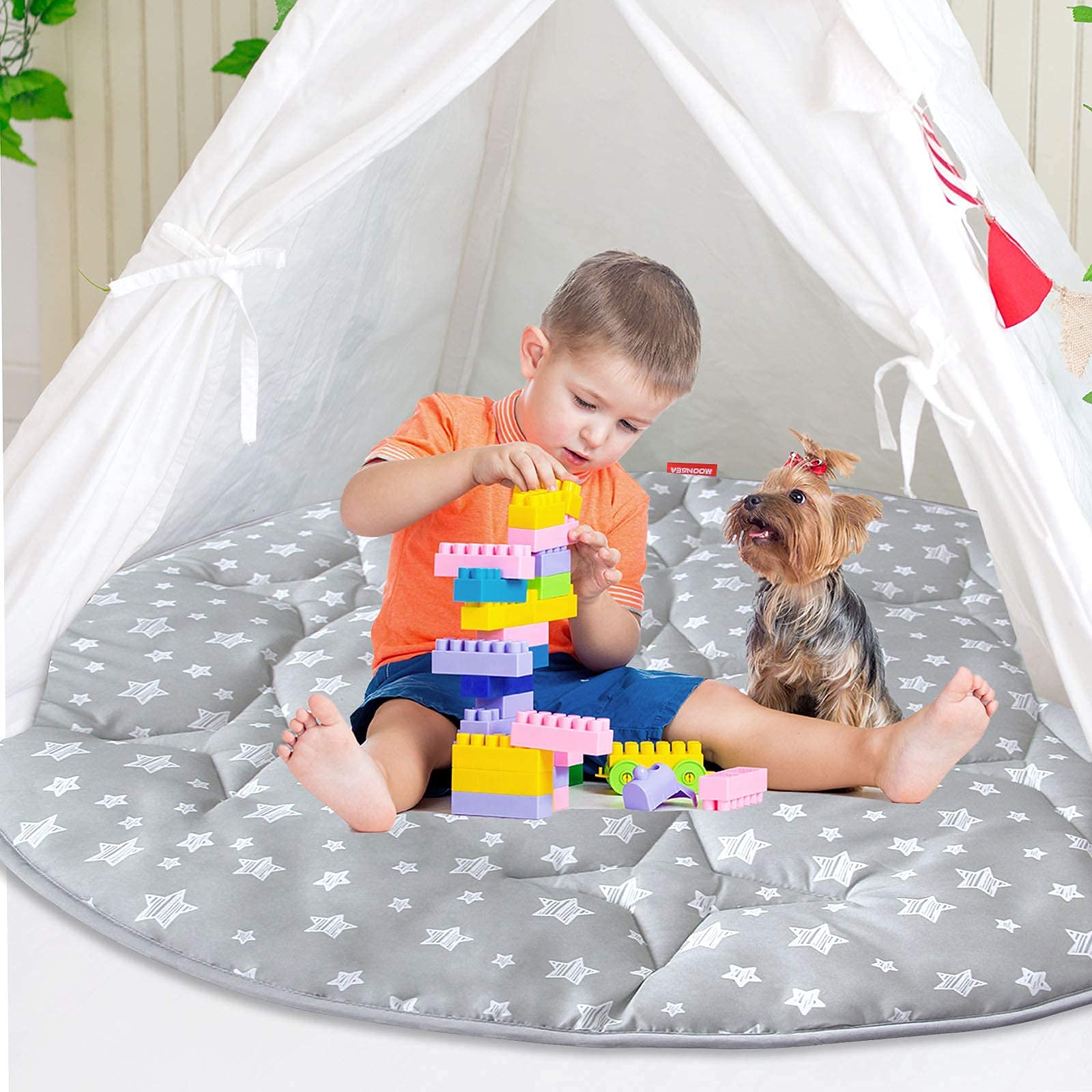 Moonsea pop-up play tent mat in round design for imaginative space.