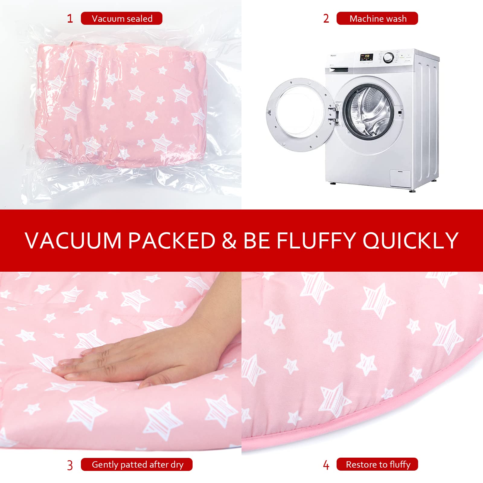 Moonsea Round Play Mat enhances nursery decor with playful pink star accents