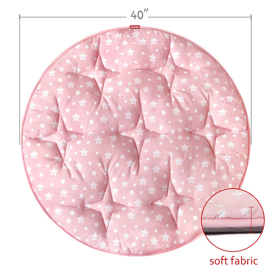 Moonsea Round Play Mat padding layer demonstrates cozy cushioning ideal for tummy time