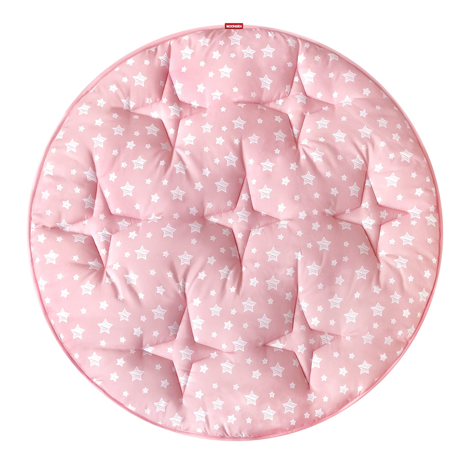 Moonsea Round Play Mat pink star closeup showing soft fabric for gentle baby play