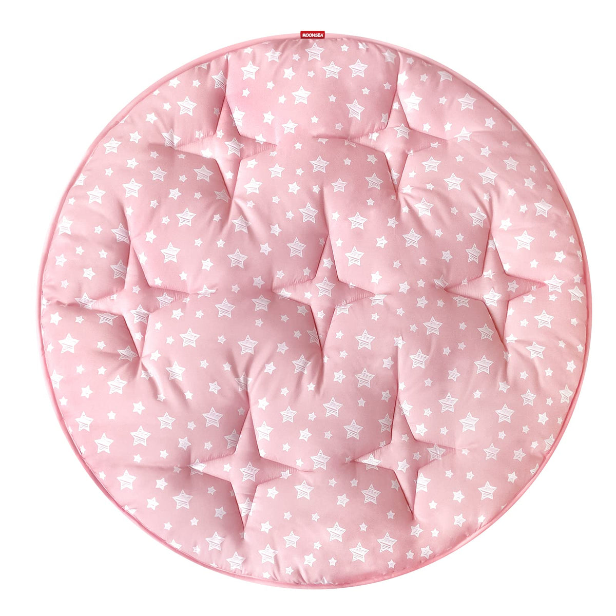 Moonsea Round Play Mat pink star closeup showing soft fabric for gentle baby play