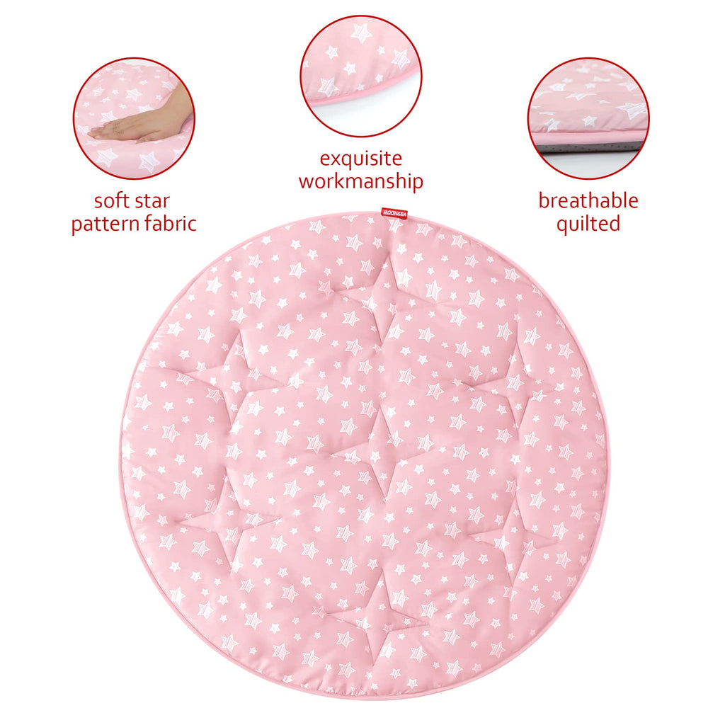 Moonsea Round Play Mat with pop-up tent ready for quick setup and cozy corners