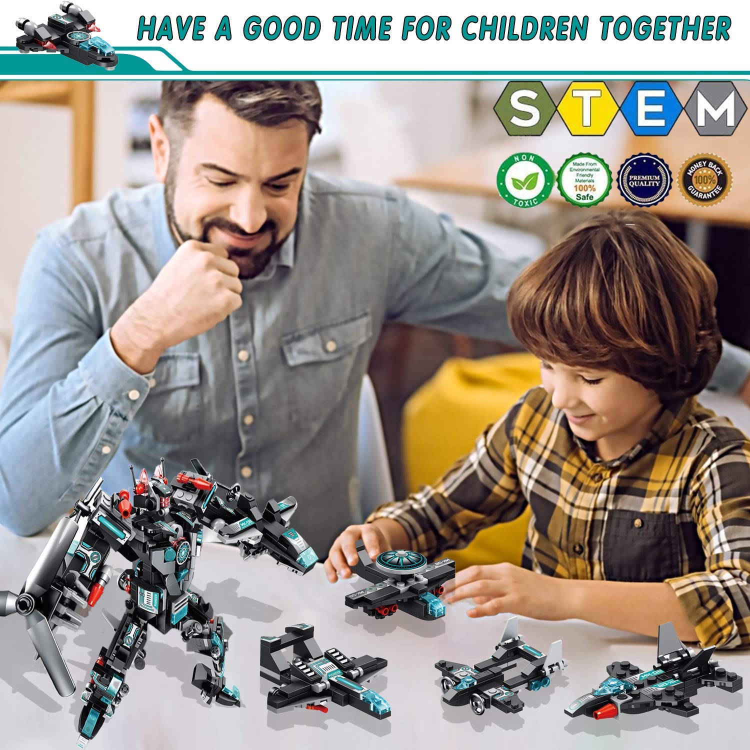 MOONTOY robot transformer into big robot highlights collaborative building and problem-solving