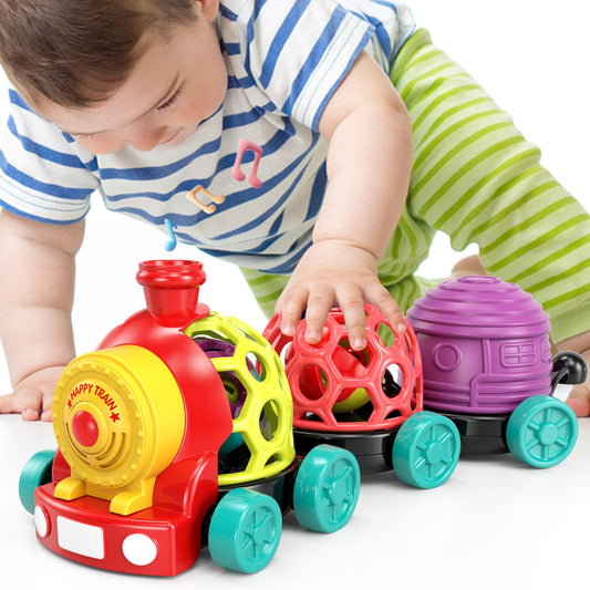 MOONTOY toddler train assembled three-part rattle for sensory exploration
