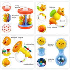 MOONTOY fish rattle teether offers bright visuals for early focus and grasp