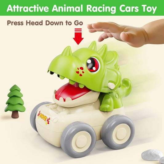 MOONTOY dinosaur car front view with bright colors for early learning